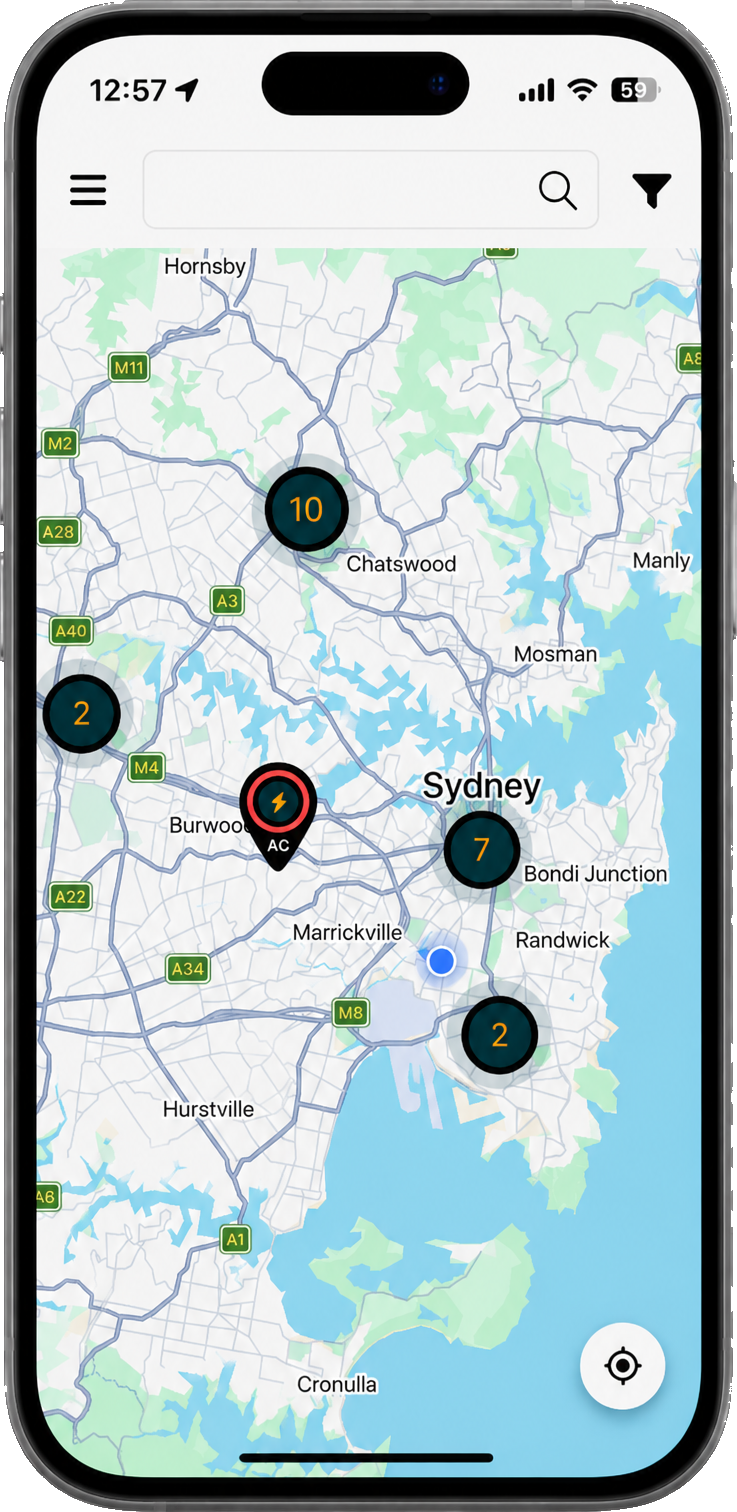 enevi driver app — find a charger map